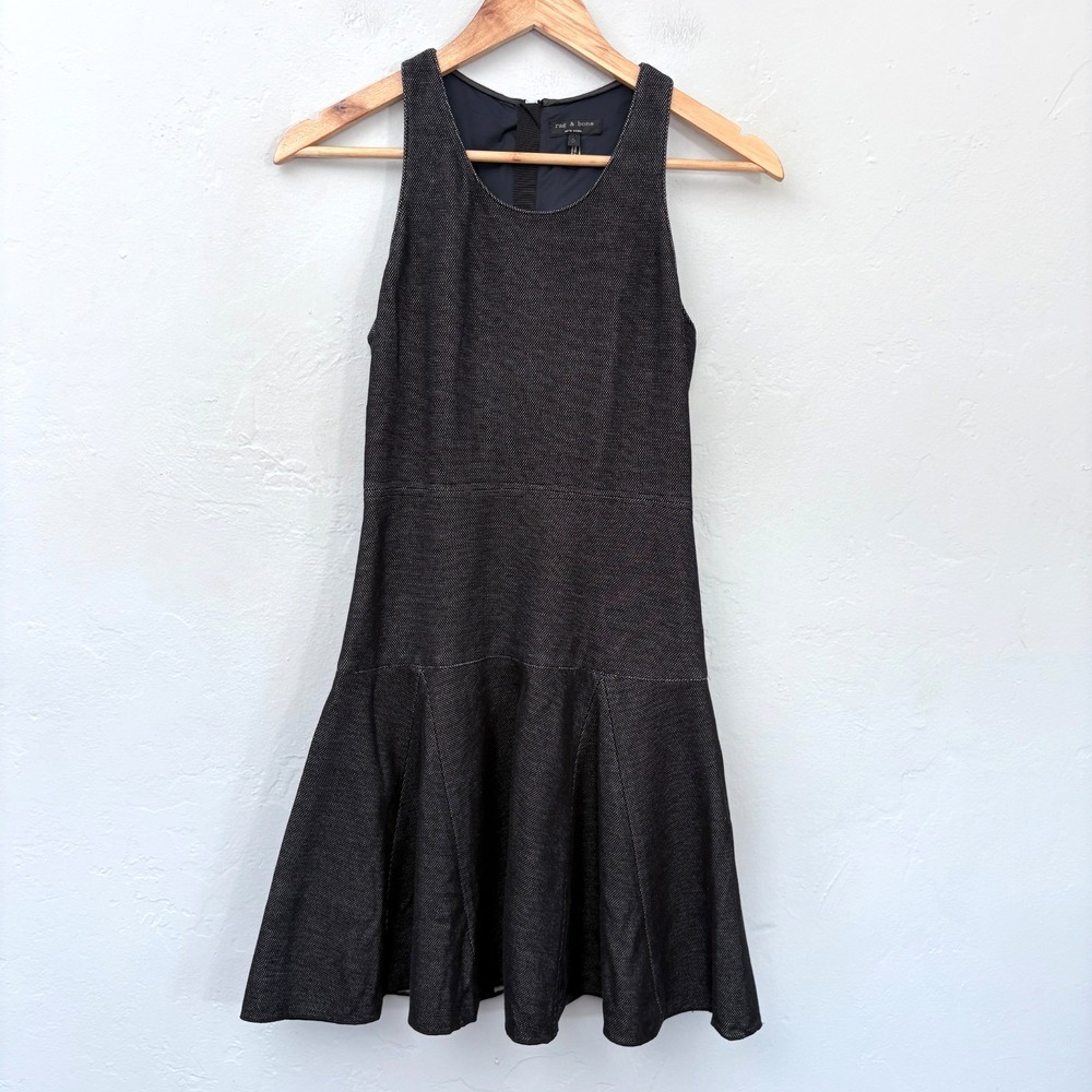 Rag and Bone Enigma Dress Women Size 0 Black Sleeveless Drop Waist Fit Flare